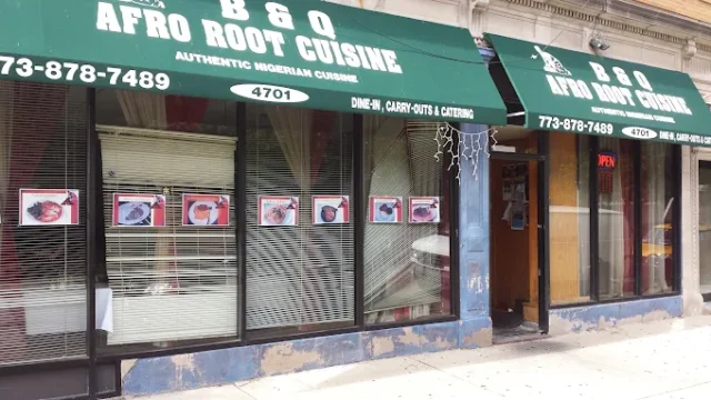 Exterior of B & Q Afro Root Cuisine in Chicago