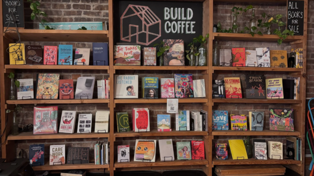 Books displayed at Build Coffee and Books in Chicago